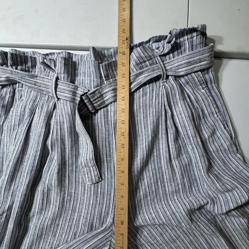 Banana Republic Pants Women's 16 Wide Leg High Rise Linen Blend Blue Stripe